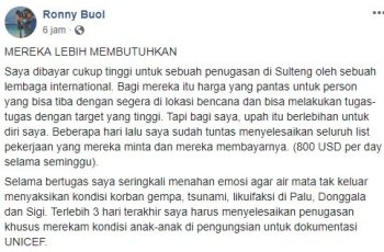 Penuturan Ronny Buol. (Facebook/Ronny Buol)