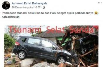 Perbandingan mobil korban Tsunami Selat Sunda dan Tsunami Palu. (Facebook/Achmad Fahri Baharsyah)