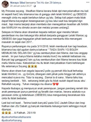 Curhat Noraya Sibul. (Facebook/Noraya Sibul)