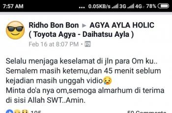 Pemobil meninggal kecelakaan setelah unggah video perjalanan. (Facebook/Ridho Bon Bon)