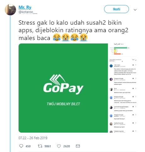 Drama aplikasi Go-Pay ala netizen Indonesia. (Twitter/@kotaroo__)