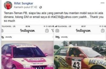 Rifat Sungkar cari bekas mobil balapnya. (Facebook/Rifat Sungkar)