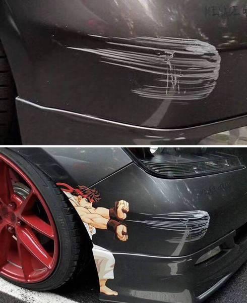 Cara kreatif dan hemat buat mengatasi penyok dan baret di mobil. (facebook/tuningblog.eu)