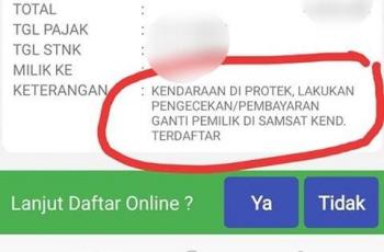 Keterangan 'Protek' di pajak kendaraan online. (Facebook/Ryan)