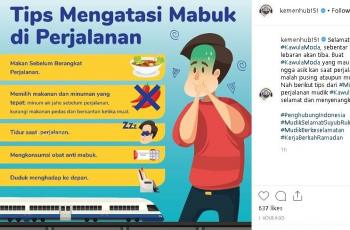 Tips mengatasi mabuk perjalanan. (Instagram/@kemenhub151)