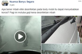 Warganet resah cairan desinfektan bikin cat kendaraan rusak. (Facebook)