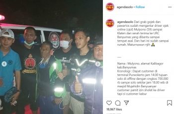 Estafet penyerahan ojol yang kena tipu penumpang untuk diantarkan ke rumah asalnya (Instagram-agendasolo)