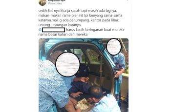 Potret sopir taksi saling berbagi makanan di dalam mobil (twitter-sayur_kang)