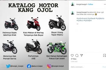 Tipe kepribadian ojol berdasarkan tunggangannya (Instagram-tronjol.tronjol)